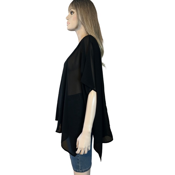 Wynne Layers Top Blouse Batwing Caftan Poncho Chiffon Trim Fluttery Flowy Dressy - Picture 8 of 10